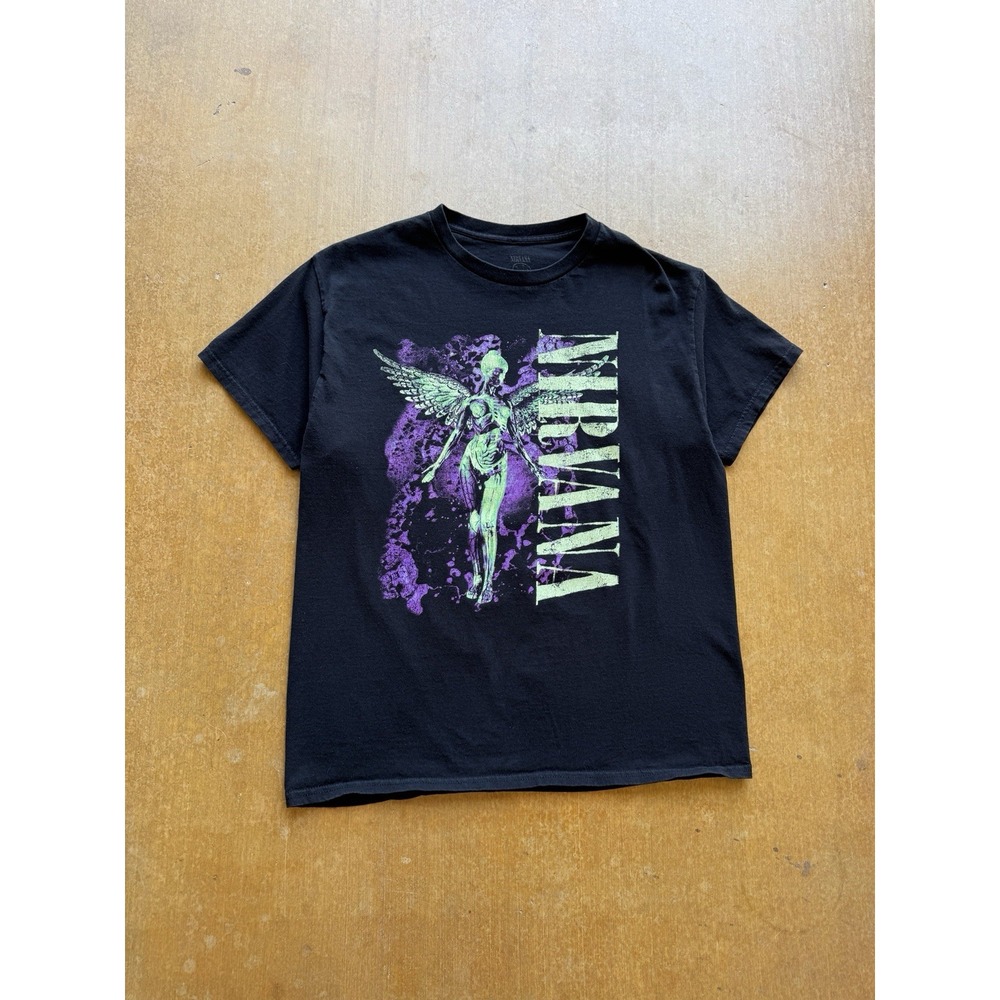 Nirvana Kurt Cobain In Utero Band Grunge Black Concert T-Shirt (L)